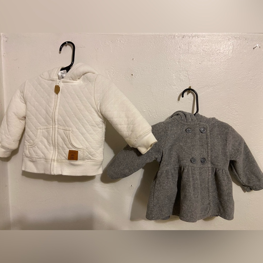 Carter's White Quilted Jacket and Gray Double-Breasted Coat